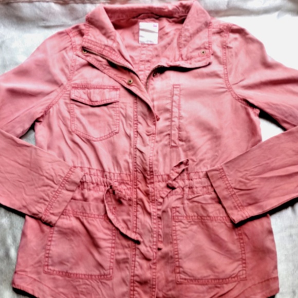 SO Women's zip-up pink colored utility jacket sz M pockets cinch waist - Picture 1 of 7